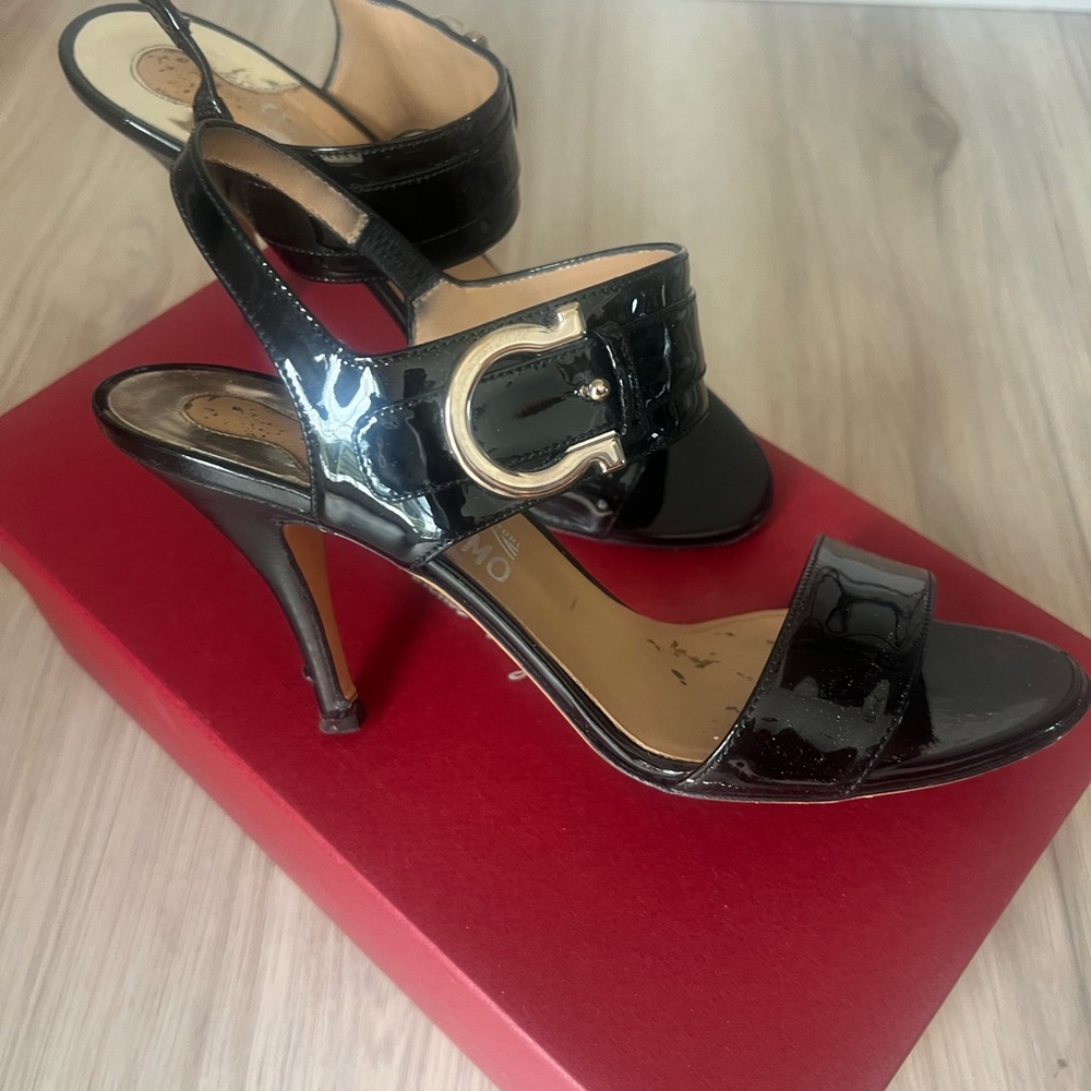 Salvatore Ferragamo Black Patent Leather Heels